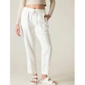Athleta Retreat Linen Ankle Pant Size L Large Calla Lilly White E2